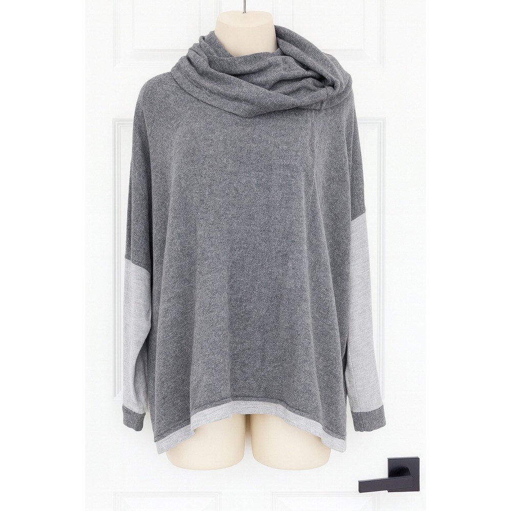 Cabi Colorblock Cowl Neck Tunic‎ Sweater XS Grey Loose Fit Drop Shoulder